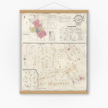 Old map wall art mockup — magnetic wood frame on white wall — Sanborn Fire Insurance Map from Lee's Summit, Jackson County, Missouri (1945), Sheet #0001