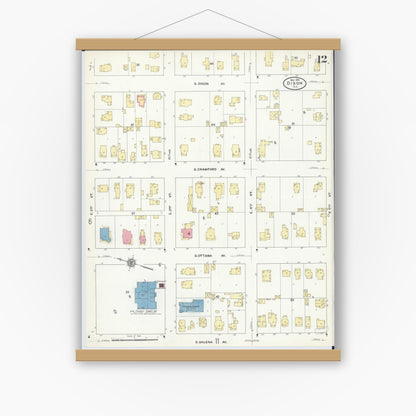 Old map wall art mockup — magnetic wood frame on white wall — Sanborn Fire Insurance Map from Dixon, Lee County, Illinois (1910), Sheet #0012