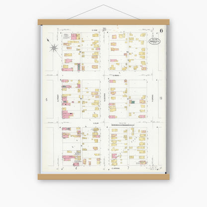 Old map wall art mockup — magnetic wood frame on white wall — Sanborn Fire Insurance Map from Mankato, Blue Earth County, Minnesota (1908), Sheet #0006