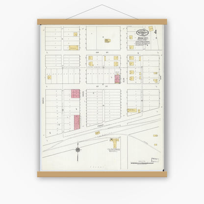 Old map wall art mockup — magnetic wood frame on white wall — Sanborn Fire Insurance Map from Kennett, Dunklin County, Missouri (1919), Sheet #0004