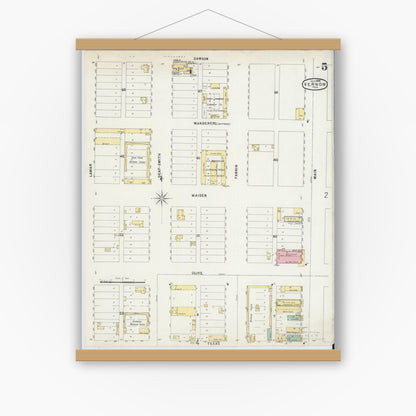 Old map wall art mockup — magnetic wood frame on white wall — Sanborn Fire Insurance Map from Vernon, Wilbarger County, Texas (1896), Sheet #0005