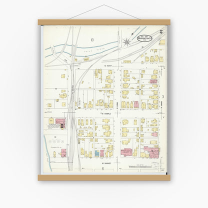 Old map wall art mockup — magnetic wood frame on white wall — Sanborn Fire Insurance Map from Washington Court House, Fayette County, Ohio (1907), Sheet #0002