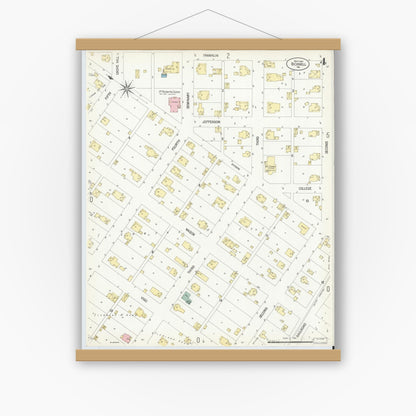 Old map wall art mockup — magnetic wood frame on white wall — Sanborn Fire Insurance Map from Bicknell, Knox County, Indiana (1907), Sheet #0004