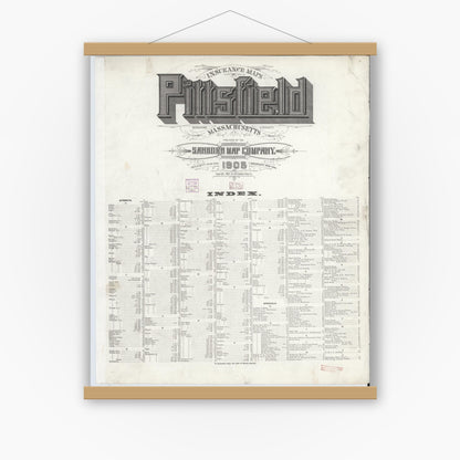 Old map wall art mockup — magnetic wood frame on white wall — Sanborn Fire Insurance Map from Pittsfield, Berkshire County, Massachusetts (1905), Sheet #0001