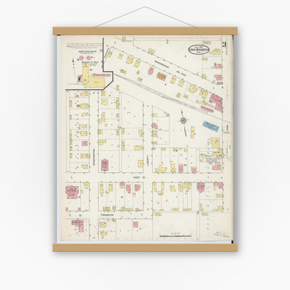 Old map wall art mockup — magnetic wood frame on white wall — Sanborn Fire Insurance Map from Canal Winchester, Franklin County, Ohio (1915), Sheet #0003