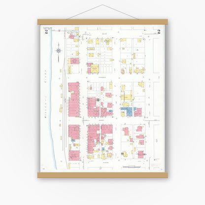 Old map wall art mockup — magnetic wood frame on white wall — Sanborn Fire Insurance Map from Glasgow, Howard County, Missouri (1935), Sheet #0002