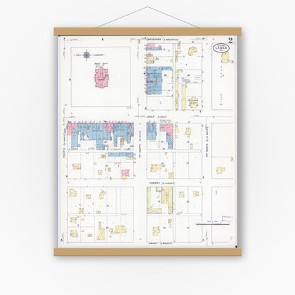 Old map wall art mockup — magnetic wood frame on white wall — Sanborn Fire Insurance Map from Lamar, Barton County, Missouri (1910), Sheet #0002