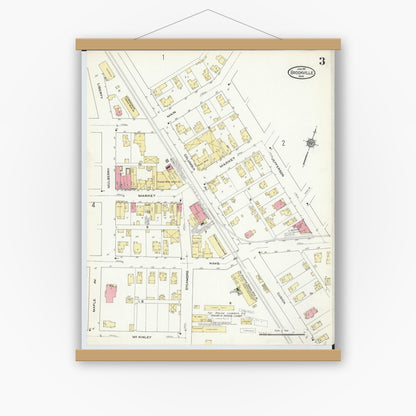 Old map wall art mockup — magnetic wood frame on white wall — Sanborn Fire Insurance Map from Brookville, Montgomery County, Ohio (1911), Sheet #0003