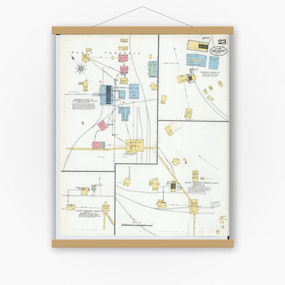 Old map wall art mockup — magnetic wood frame on white wall — Sanborn Fire Insurance Map from Red Jacket, Houghton County, Michigan (1900), Sheet #0023
