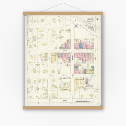 Old map wall art mockup — magnetic wood frame on white wall — Sanborn Fire Insurance Map from Holden, Johnson County, Missouri (1907), Sheet #0002