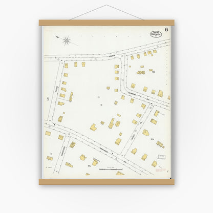 Old map wall art mockup — magnetic wood frame on white wall — Sanborn Fire Insurance Map from Warwick, Orange County, New York (1900), Sheet #0006