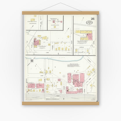 Old map wall art mockup — magnetic wood frame on white wall — Sanborn Fire Insurance Map from La Porte, La Porte County, Indiana (1912), Sheet #0026