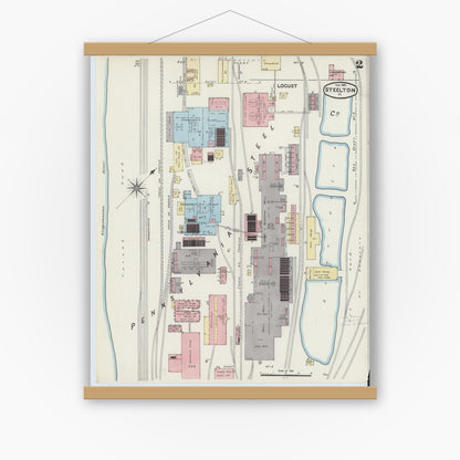 Old map wall art mockup — magnetic wood frame on white wall — Sanborn Fire Insurance Map from Steelton, Dauphin County, Pennsylvania (1890), Sheet #0002