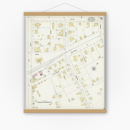 Old map wall art mockup — magnetic wood frame on white wall — Sanborn Fire Insurance Map from Wilson, Wilson County, North Carolina (1897), Sheet #0006