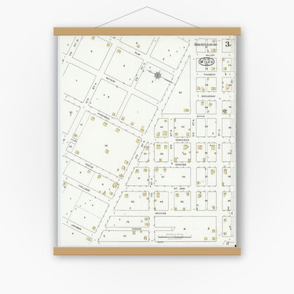 Old map wall art mockup — magnetic wood frame on white wall — Sanborn Fire Insurance Map from Miles, Runnels County, Texas (1921), Sheet #0003