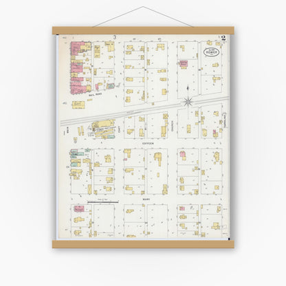 Old map wall art mockup — magnetic wood frame on white wall — Sanborn Fire Insurance Map from Homer, Champaign County, Illinois (1898), Sheet #0002