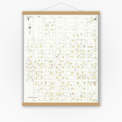 Old map wall art mockup — magnetic wood frame on white wall — Sanborn Fire Insurance Map from Henrietta, Clay County, Texas (1934), Sheet #0004