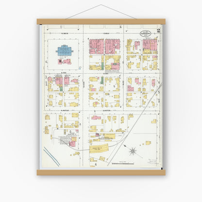Old map wall art mockup — magnetic wood frame on white wall — Sanborn Fire Insurance Map from London, Madison County, Ohio (1901), Sheet #0002