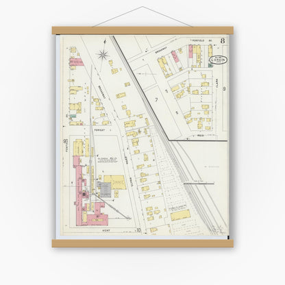 Old map wall art mockup — magnetic wood frame on white wall — Sanborn Fire Insurance Map from Lorain, Lorain County, Ohio (1896), Sheet #0008