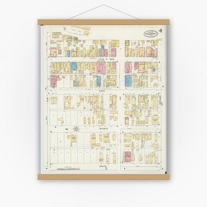 Old map wall art mockup — magnetic wood frame on white wall — Sanborn Fire Insurance Map from Red Jacket, Houghton County, Michigan (1897), Sheet #0004