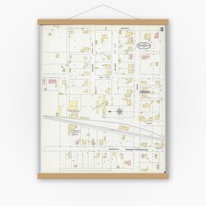 Old map wall art mockup — magnetic wood frame on white wall — Sanborn Fire Insurance Map from Winchester, Scott County, Illinois (1906), Sheet #0002