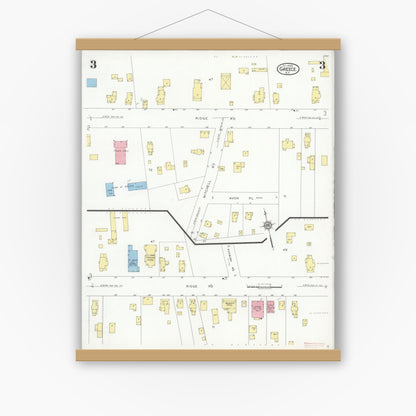 Old map wall art mockup — magnetic wood frame on white wall — Sanborn Fire Insurance Map from Greece, Monroe County, New York (1929), Sheet #0003