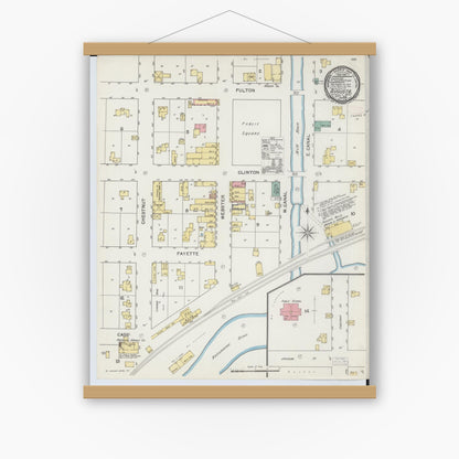 Old map wall art mockup — magnetic wood frame on white wall — Sanborn Fire Insurance Map from Augusta, Kalamazoo County, Michigan (1892), Sheet #0001