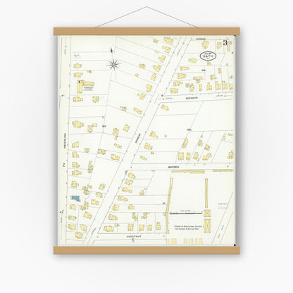 Old map wall art mockup — magnetic wood frame on white wall — Sanborn Fire Insurance Map from Bath, Steuben County, New York (1909), Sheet #0003