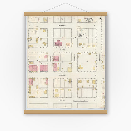 Old map wall art mockup — magnetic wood frame on white wall — Sanborn Fire Insurance Map from Rice, Navarro County, Texas (1935), Sheet #0002