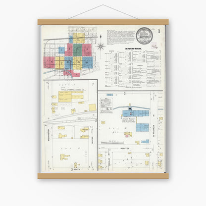 Old map wall art mockup — magnetic wood frame on white wall — Sanborn Fire Insurance Map from Naperville, Du Page County, Illinois (1909) - Complete Map Set