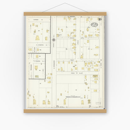 Old map wall art mockup — magnetic wood frame on white wall — Sanborn Fire Insurance Map from Orlando, Orange County, Florida (1913), Sheet #0010