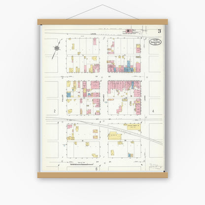 Old map wall art mockup — magnetic wood frame on white wall — Sanborn Fire Insurance Map from Shakopee, Scott County, Minnesota (1910), Sheet #0003
