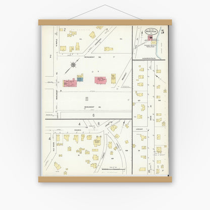 Old map wall art mockup — magnetic wood frame on white wall — Sanborn Fire Insurance Map from Montrose, Susquehanna County, Pennsylvania (1911), Sheet #0005
