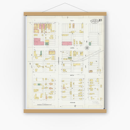 Old map wall art mockup — magnetic wood frame on white wall — Sanborn Fire Insurance Map from Brainerd, Crow Wing County, Minnesota (1902), Sheet #0010