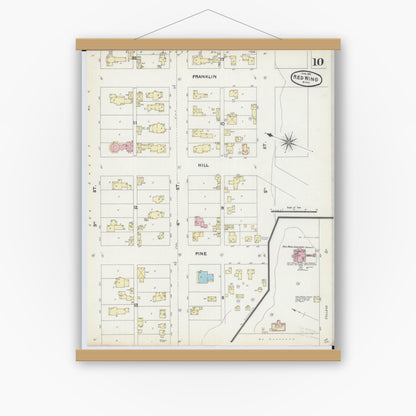 Old map wall art mockup — magnetic wood frame on white wall — Sanborn Fire Insurance Map from Red Wing, Goodhue County, Minnesota (1891), Sheet #0010
