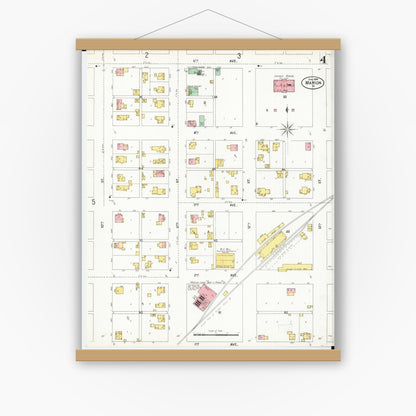 Old map wall art mockup — magnetic wood frame on white wall — Sanborn Fire Insurance Map from Marion, Linn County, Iowa (1899), Sheet #0004