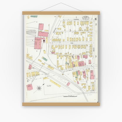 Old map wall art mockup — magnetic wood frame on white wall — Sanborn Fire Insurance Map from Ashley, Luzerne County, Pennsylvania (1903), Sheet #0004