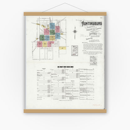 Old map wall art mockup — magnetic wood frame on white wall — Sanborn Fire Insurance Map from Huntingburg, Dubois County, Indiana (1921) - Complete Map Set