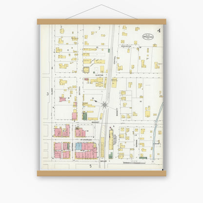 Old map wall art mockup — magnetic wood frame on white wall — Sanborn Fire Insurance Map from Brenham, Washington County, Texas (1901), Sheet #0004