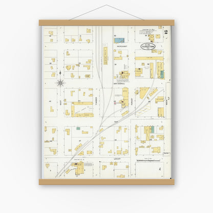 Old map wall art mockup — magnetic wood frame on white wall — Sanborn Fire Insurance Map from Georgetown, Williamson County, Texas (1905), Sheet #0002