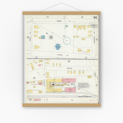 Old map wall art mockup — magnetic wood frame on white wall — Sanborn Fire Insurance Map from Passaic, Passaic County, New Jersey (1903), Sheet #0030