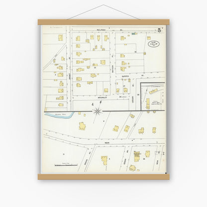 Old map wall art mockup — magnetic wood frame on white wall — Sanborn Fire Insurance Map from Islip, Suffolk County, New York (1902), Sheet #0005
