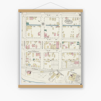 Old map wall art mockup — magnetic wood frame on white wall — Sanborn Fire Insurance Map from Ironton, Lawrence County, Ohio (1885), Sheet #0005