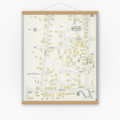 Old map wall art mockup — magnetic wood frame on white wall — Sanborn Fire Insurance Map from North Adams, Berkshire County, Massachusetts (1892), Sheet #0013