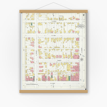 Old map wall art mockup — magnetic wood frame on white wall — Sanborn Fire Insurance Map from Circleville, Pickaway County, Ohio (1899), Sheet #0002