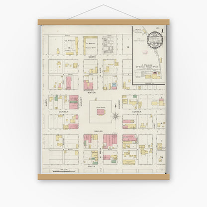 Old map wall art mockup — magnetic wood frame on white wall — Sanborn Fire Insurance Map from Mount Vernon, Lawrence County, Missouri (1894), Sheet #0001