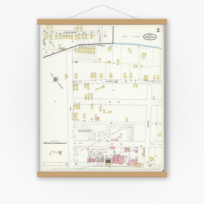 Old map wall art mockup — magnetic wood frame on white wall — Sanborn Fire Insurance Map from Coraopolis, Allegheny County, Pennsylvania (1911), Sheet #0002