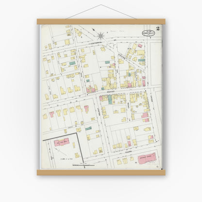 Old map wall art mockup — magnetic wood frame on white wall — Sanborn Fire Insurance Map from Sewickley, Allegheny County, Pennsylvania (1895), Sheet #0002