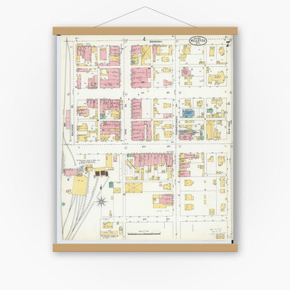 Old map wall art mockup — magnetic wood frame on white wall — Sanborn Fire Insurance Map from Wellston, Jackson County, Ohio (1904), Sheet #0007