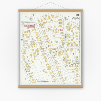 Old map wall art mockup — magnetic wood frame on white wall — Sanborn Fire Insurance Map from Glens Falls, Warren County, New York (1901), Sheet #0012